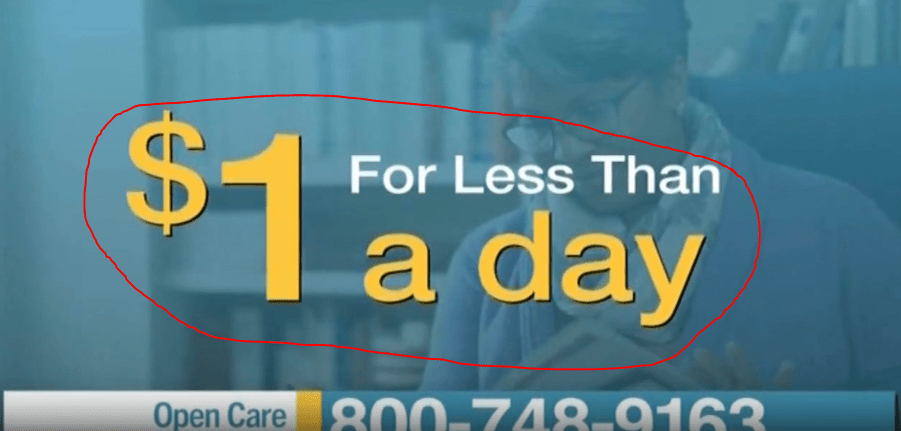 Open Care Commercial Fake Prices advertised
